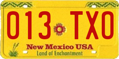 NM license plate 013TXO