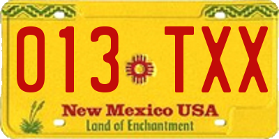 NM license plate 013TXX