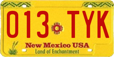NM license plate 013TYK