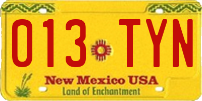 NM license plate 013TYN