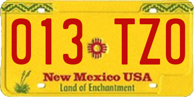 NM license plate 013TZO