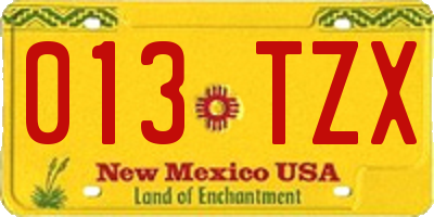 NM license plate 013TZX