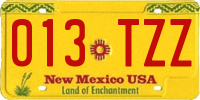 NM license plate 013TZZ