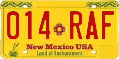 NM license plate 014RAF