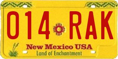 NM license plate 014RAK