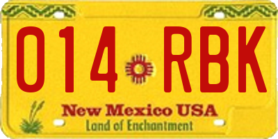 NM license plate 014RBK