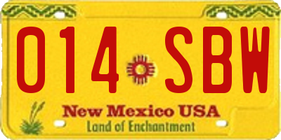 NM license plate 014SBW
