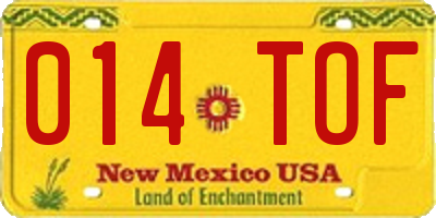 NM license plate 014TOF
