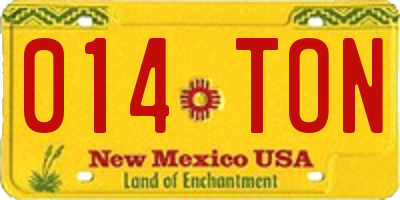 NM license plate 014TON