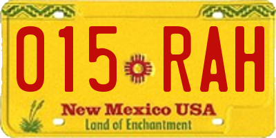 NM license plate 015RAH