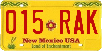 NM license plate 015RAK