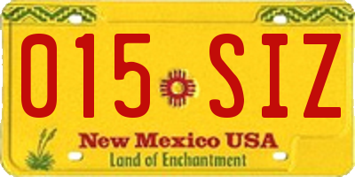 NM license plate 015SIZ