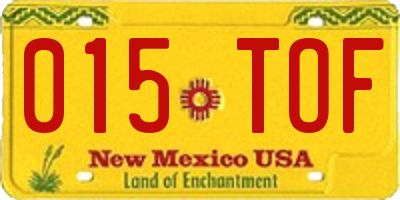 NM license plate 015TOF