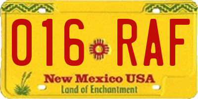 NM license plate 016RAF
