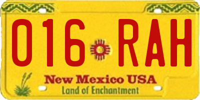 NM license plate 016RAH