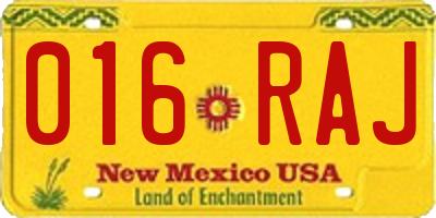 NM license plate 016RAJ