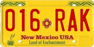 NM license plate 016RAK