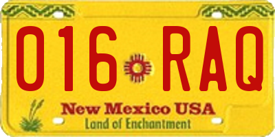 NM license plate 016RAQ