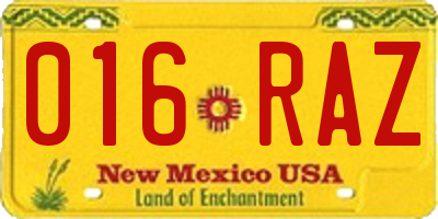 NM license plate 016RAZ