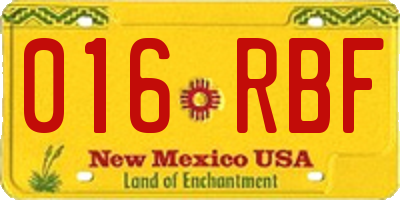 NM license plate 016RBF