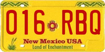 NM license plate 016RBQ
