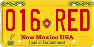 NM license plate 016RED