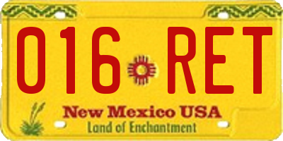 NM license plate 016RET