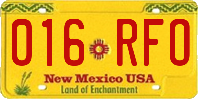 NM license plate 016RFO