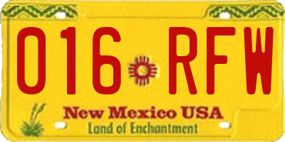 NM license plate 016RFW