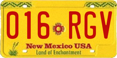 NM license plate 016RGV