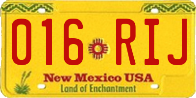 NM license plate 016RIJ