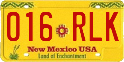 NM license plate 016RLK