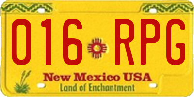 NM license plate 016RPG
