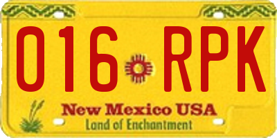 NM license plate 016RPK