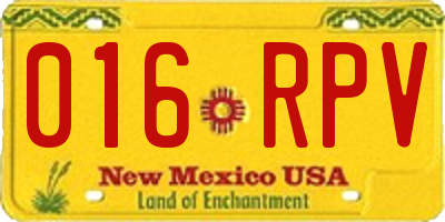NM license plate 016RPV