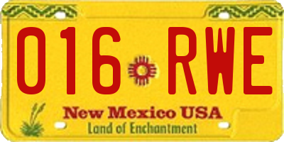 NM license plate 016RWE