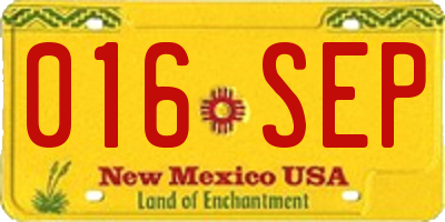 NM license plate 016SEP