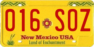 NM license plate 016SOZ