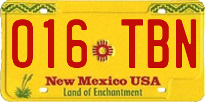 NM license plate 016TBN