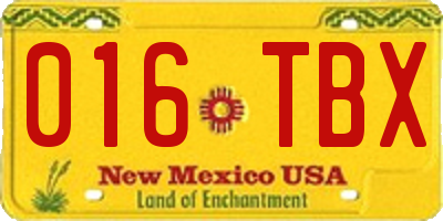 NM license plate 016TBX