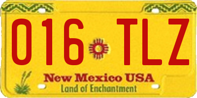 NM license plate 016TLZ