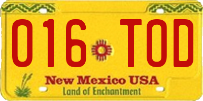 NM license plate 016TOD