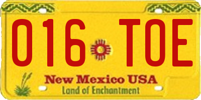 NM license plate 016TOE