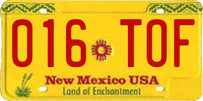 NM license plate 016TOF