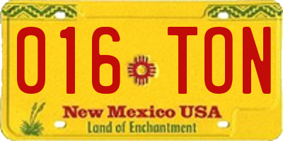 NM license plate 016TON