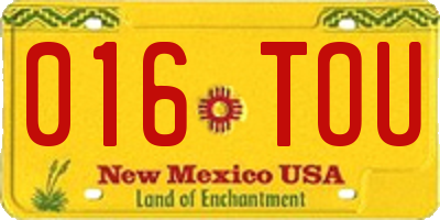 NM license plate 016TOU