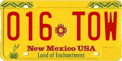 NM license plate 016TOW