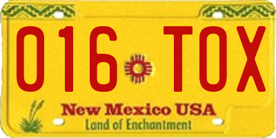 NM license plate 016TOX