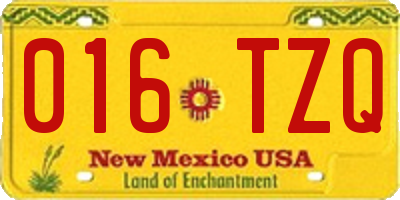 NM license plate 016TZQ