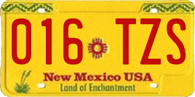 NM license plate 016TZS